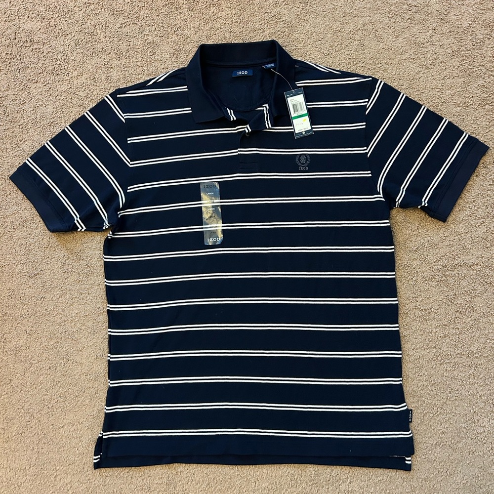 Izod Men's Navy Polo with White Signal Stripes Shirt Size L